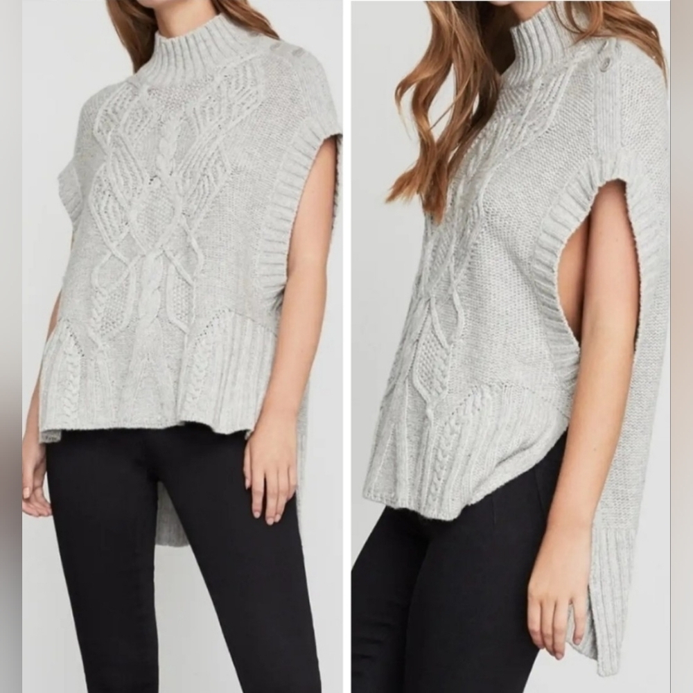 BCBG MAXAZRIA Cable Knit Turtleneck Grey Sweater Tunic Size XS/S